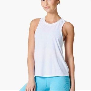 NUX White Sweat Yoga Tank Sleeveless Crewneck Lightweight Workout Top Size XS